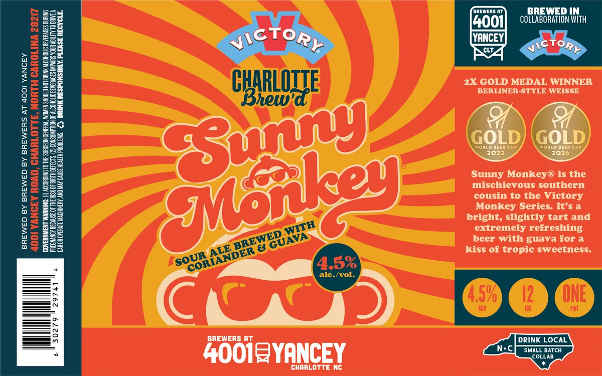 Sunny Monkey label art — BREWERS AT 4001 YANCEY