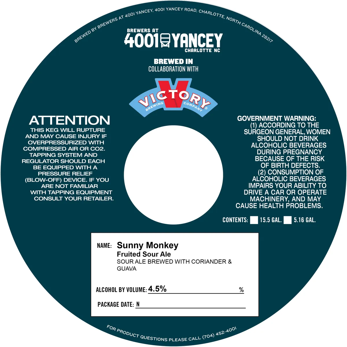 Sunny Monkey label art — BREWERS AT 4001 YANCEY