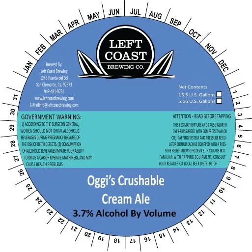 Oggi's Crushable Cream Ale — full label as filed with TTB