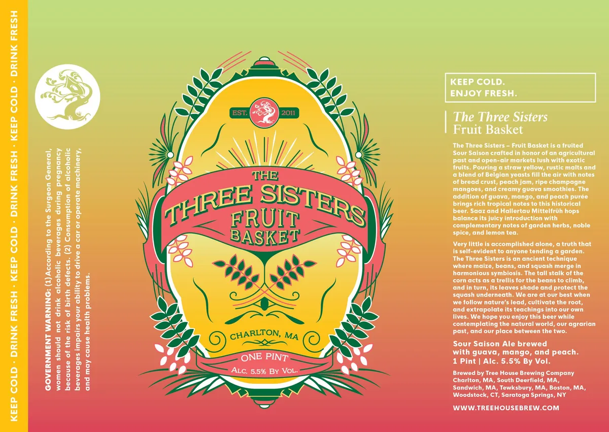 The Three Sisters Fruit Basket label art — THE THREE SISTERS FRUIT BASKET