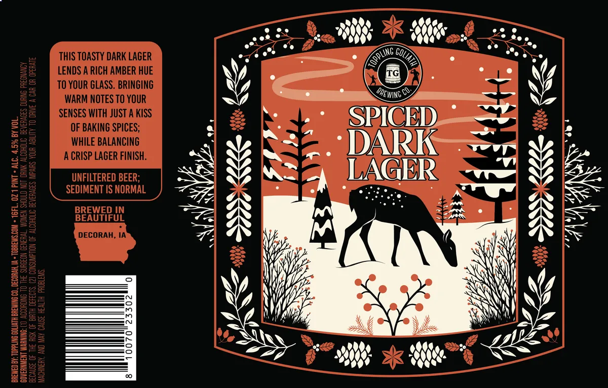 Spiced Dark Lager label art — TOPPLING GOLIATH BREWING CO.