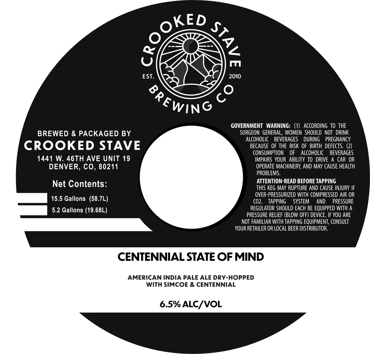 Centennial State of Mind label art — CROOKED STAVE