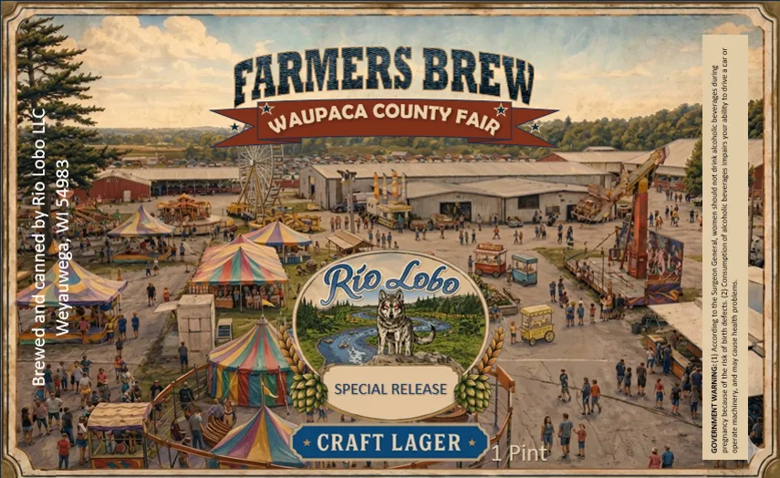 Farmers Brew Waupaca County Fair label art — RIO LOBO