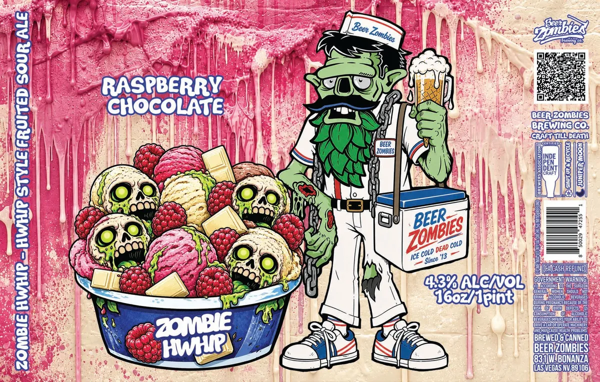 Zombie Hwhip: Raspberry Chocolate label art — BEER ZOMBIES
