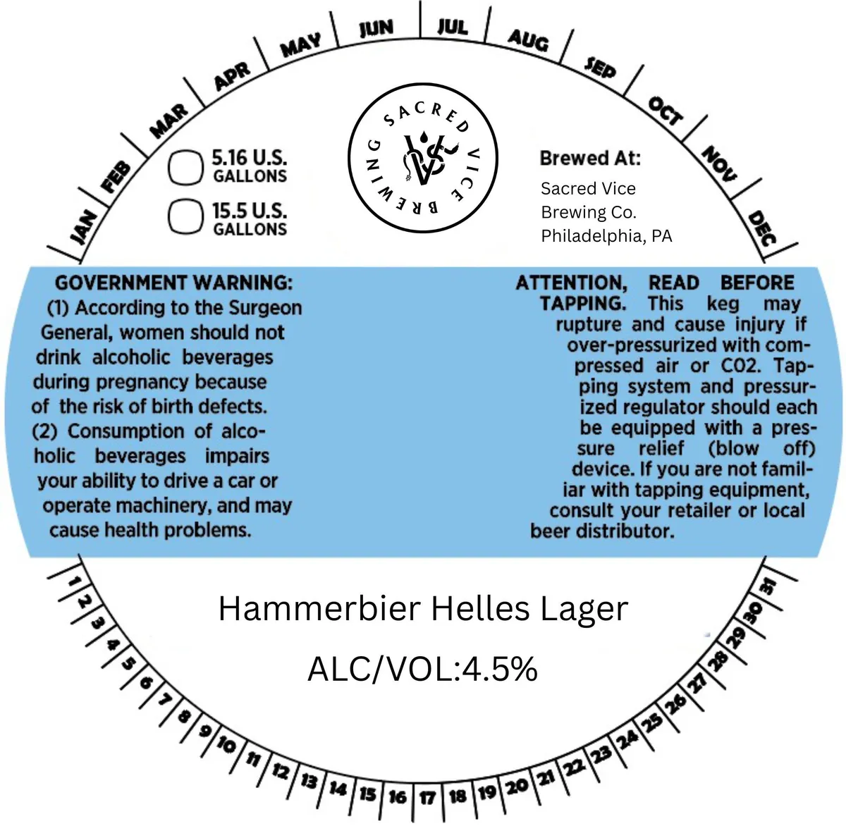 Hammerbier Helles Lager label art — SACRED VICE BREWING CO.
