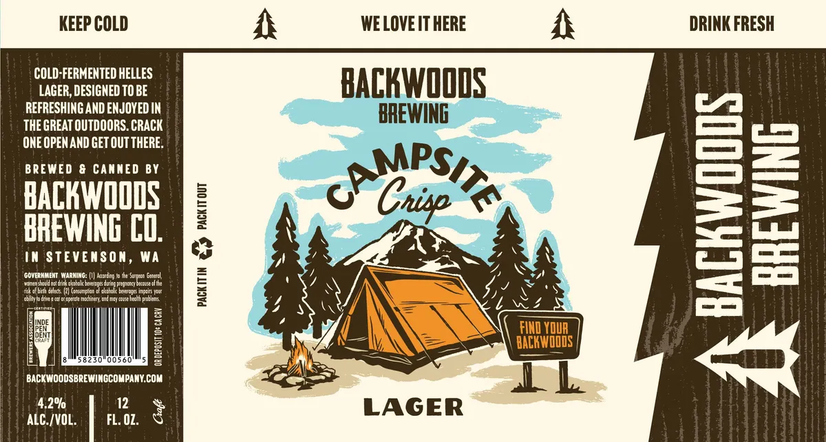 Campsite Crisp label art — BACKWOODS BREWING