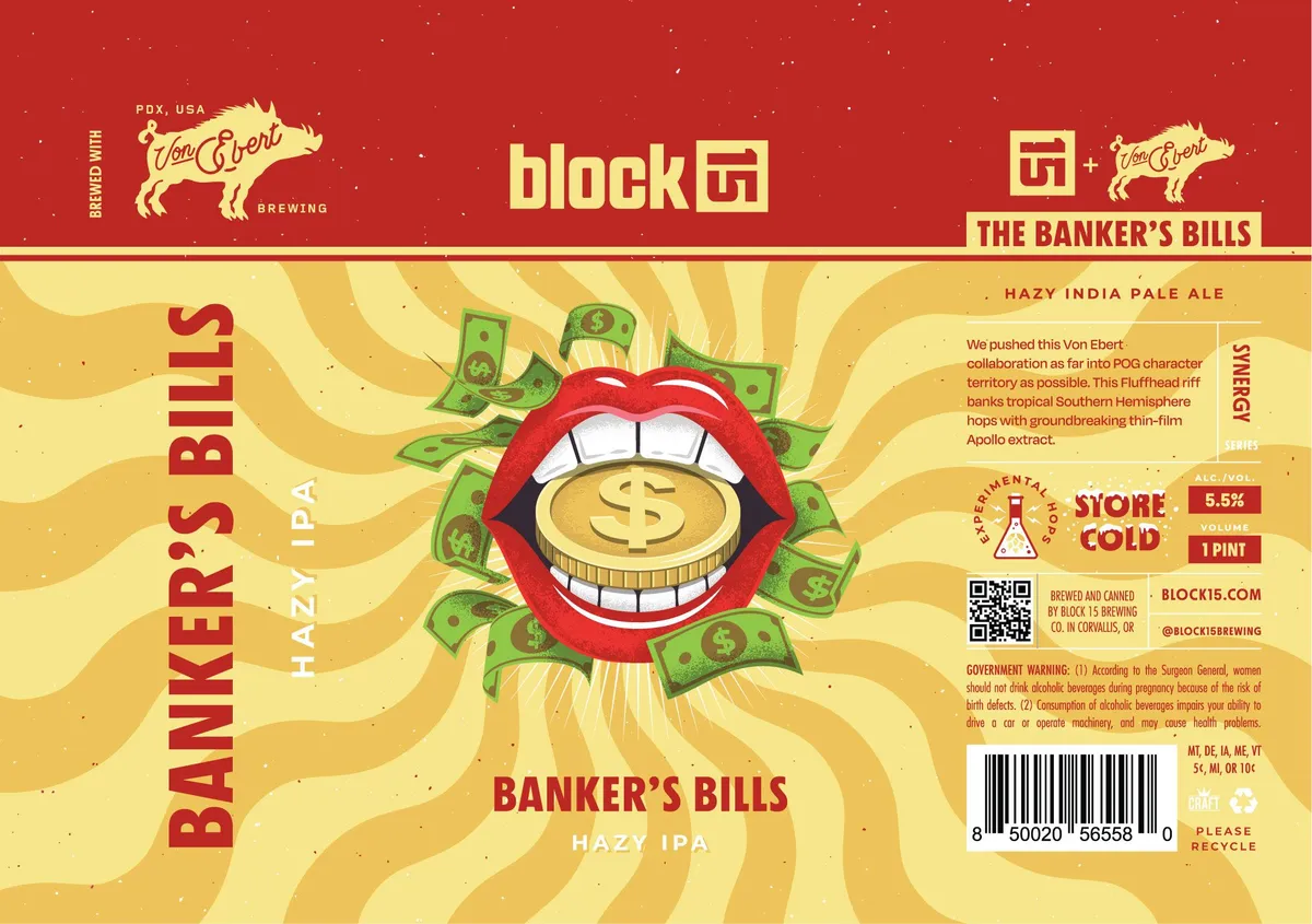 Banker's Bills label art — BLOCK 15 BREWING CO.