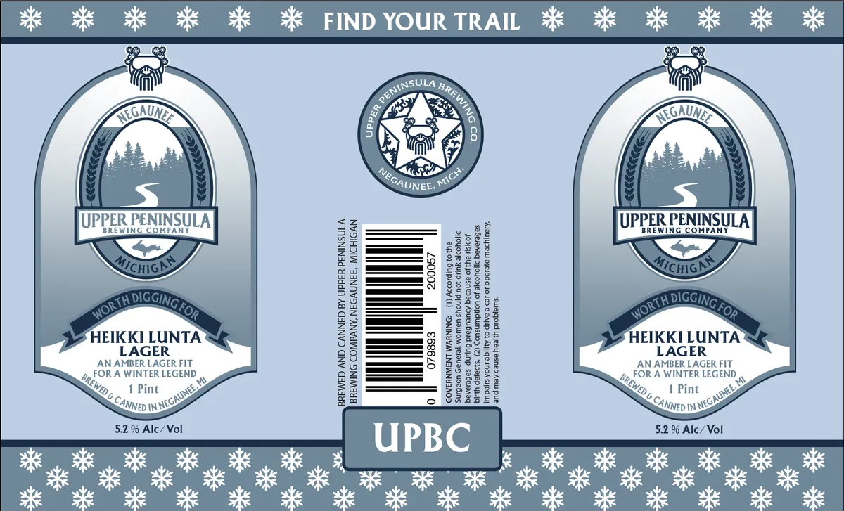 Heikki Lunta Lager label art — UPPER PENINSULA BREWING COMPANY
