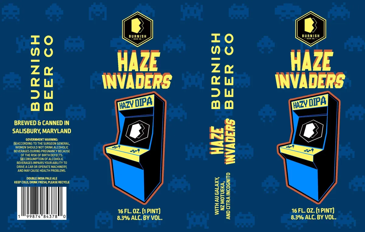 Haze Invaders label art — BURNISH BEER CO.