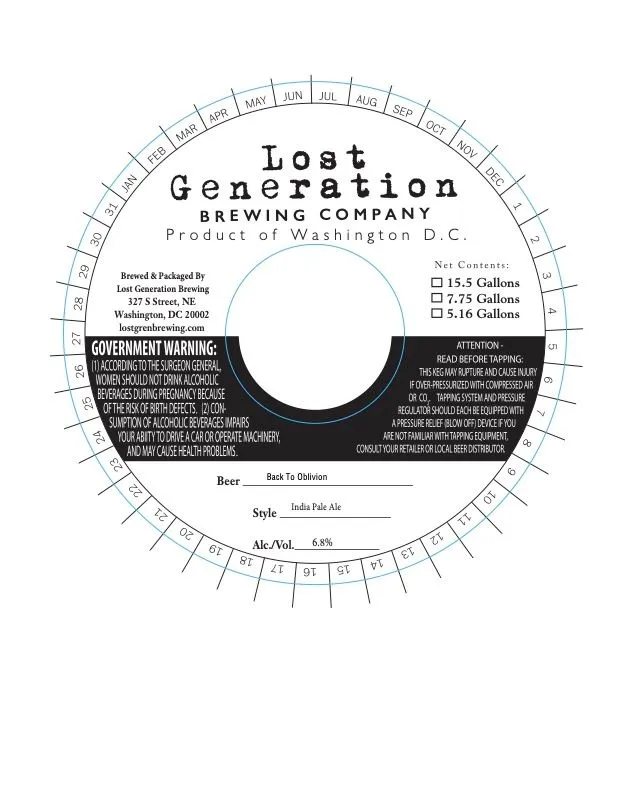 Back To Oblivion — full label as filed with TTB