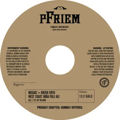 Mosaic + Krush Cryo West Coast India Pale Ale label