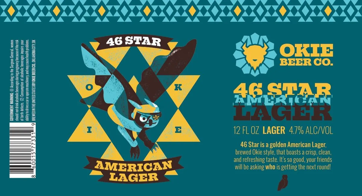 46 Star American Lager label art — OKIE BEER CO.