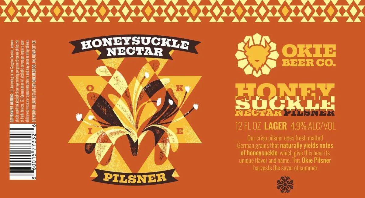 Honeysuckle Nectar Pilsner label art — OKIE BEER CO.