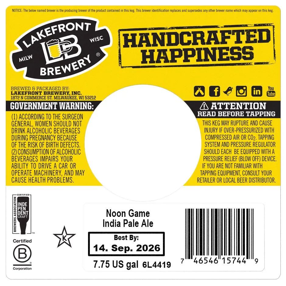 Noon Game — full label as filed with TTB
