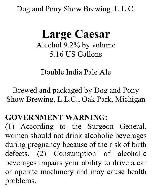 Large Caesar — full label as filed with TTB