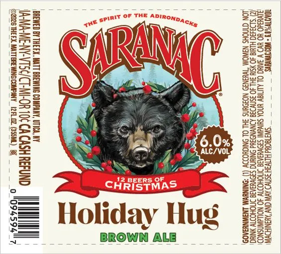Holiday Hug label art — SARANAC 12 BEERS OF CHRISTMAS