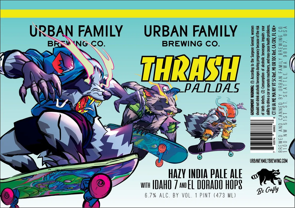 Thrash Pandas label art — URBAN FAMILY BREWING CO.