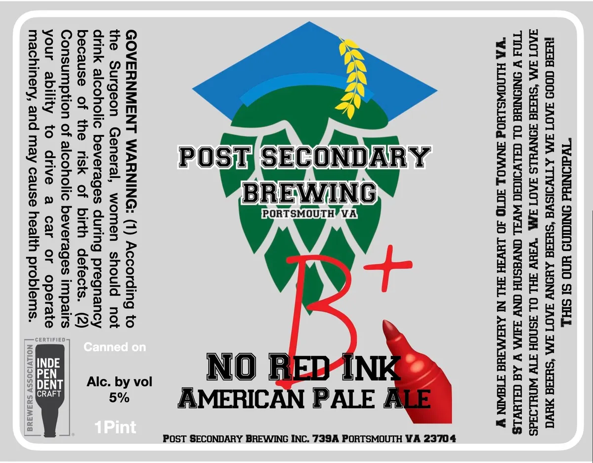 No Red Ink label art — POST SECONDARY BREWING