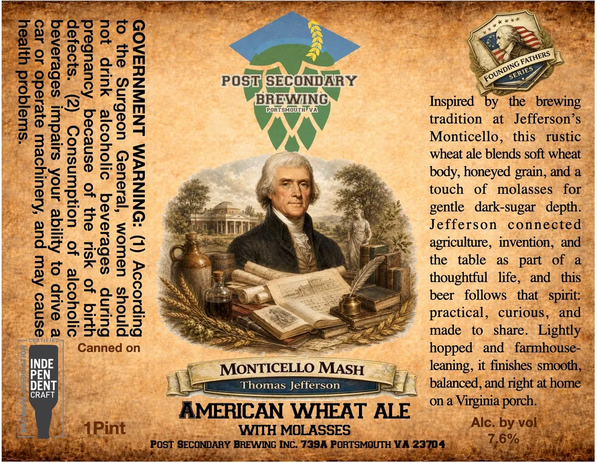Monticello Mash label art — POST SECONDARY BREWING