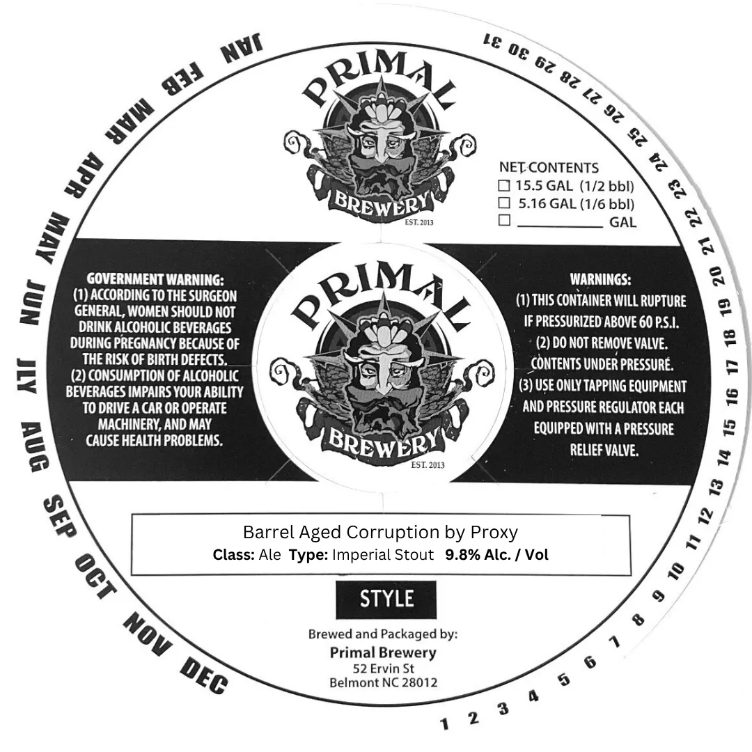 Barrel Aged Corruption by Proxy label art — PRIMAL BREWERY