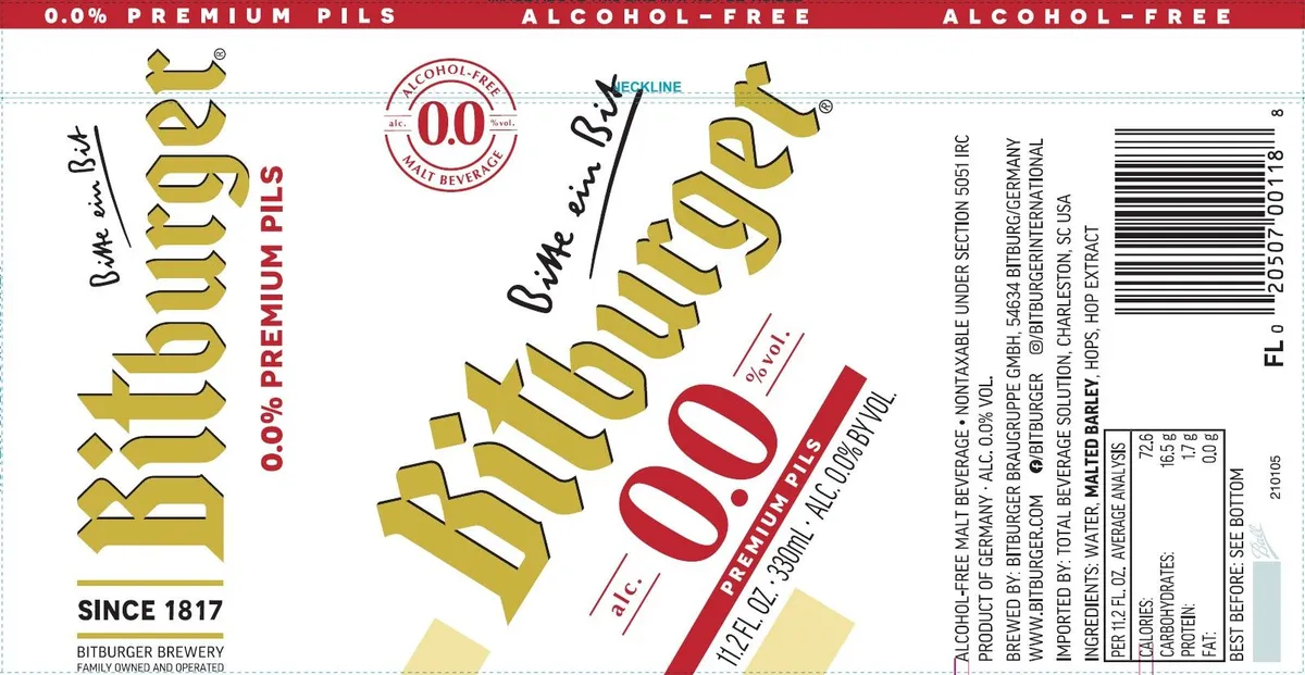 0.0% Premium Pils — full label as filed with TTB