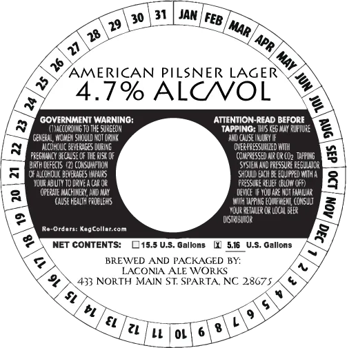 American Pilsner Lager — full label as filed with TTB