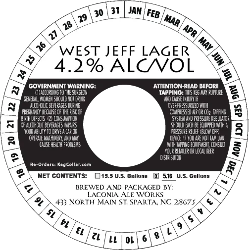 West Jeff Lager — full label as filed with TTB