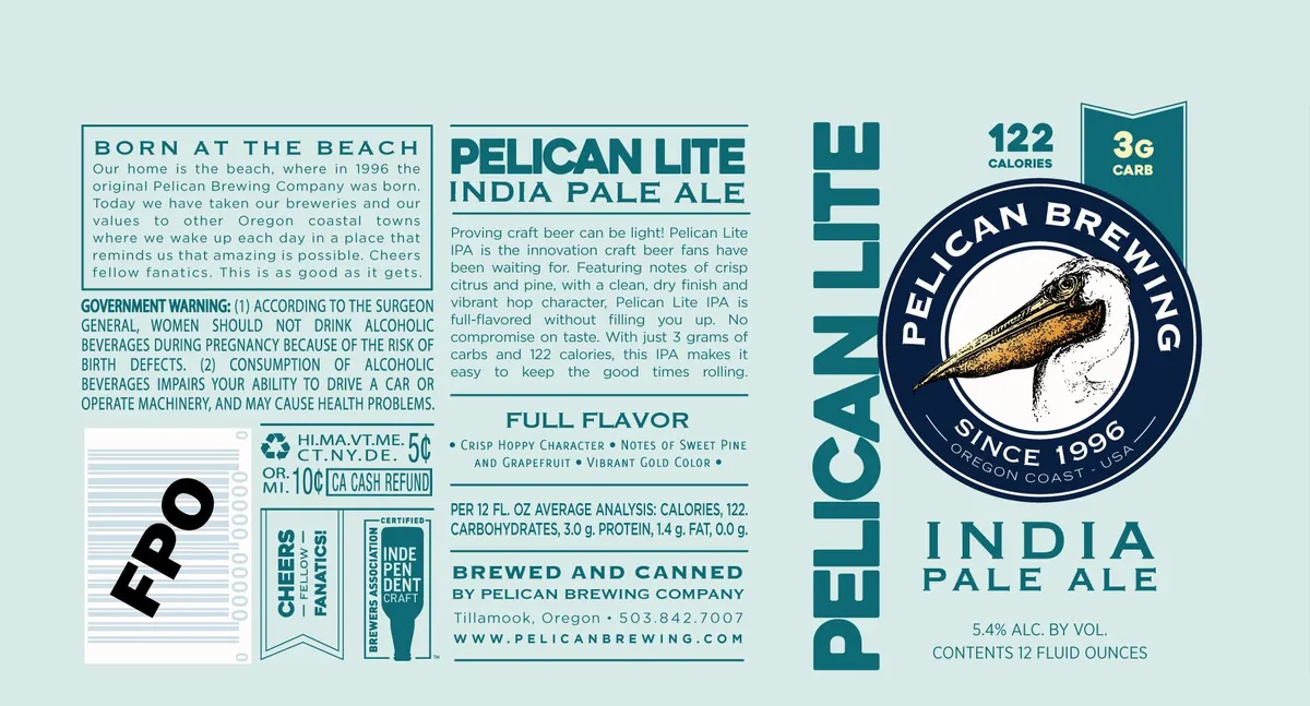 Pelican Lite India Pale Ale label art — PELICAN LITE