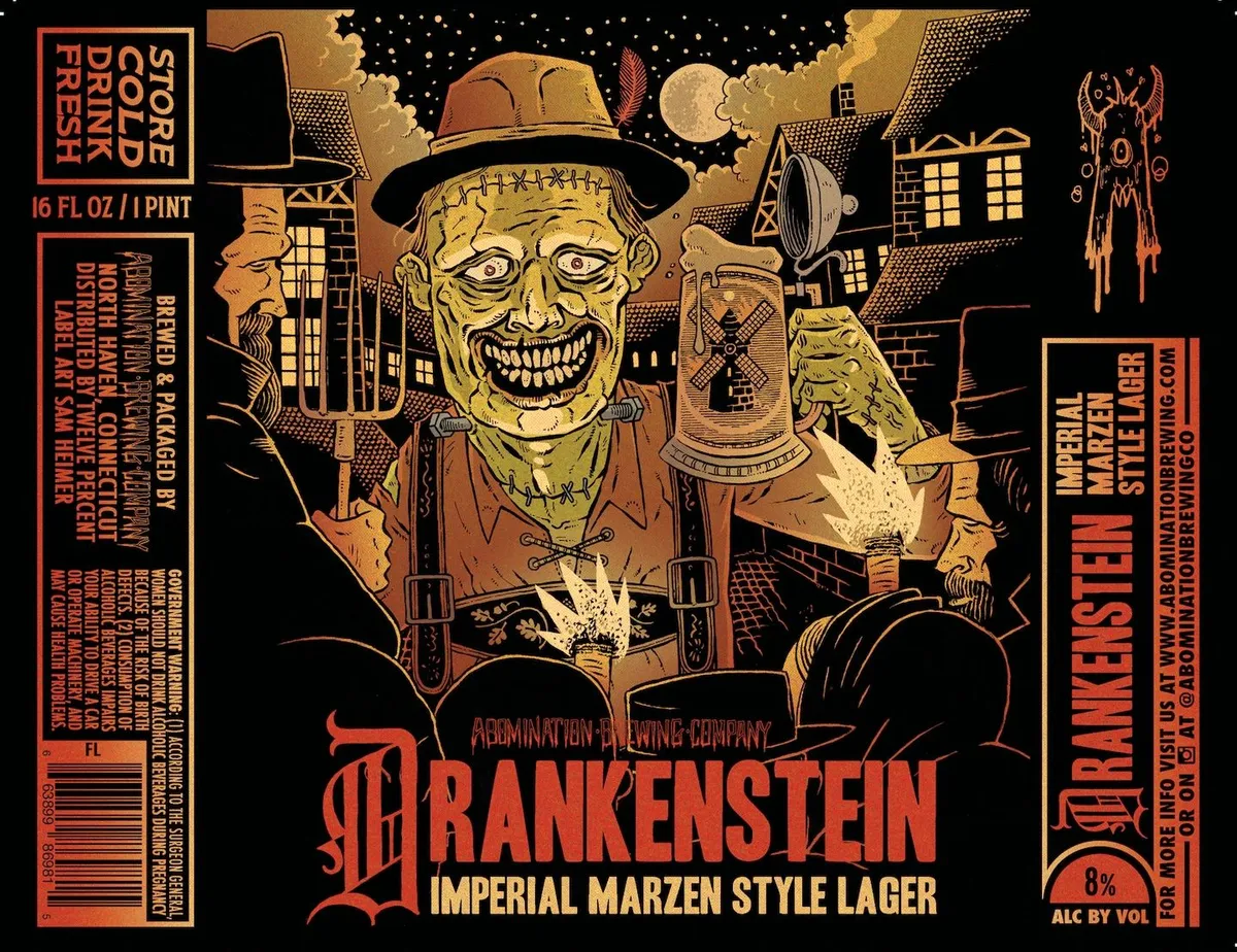 Drankenstein label art — ABOMINATION BREWING COMPANY