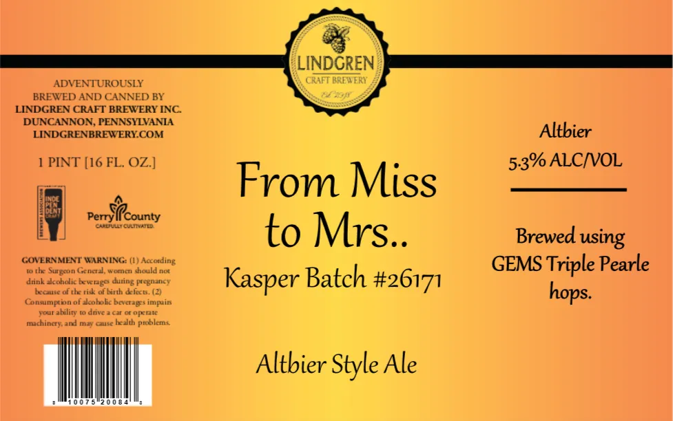 From Miss to Mrs... Kasper Batch #26171 — full label as filed with TTB