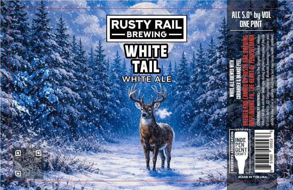 White Tail label art — RUSTY RAIL BREWING