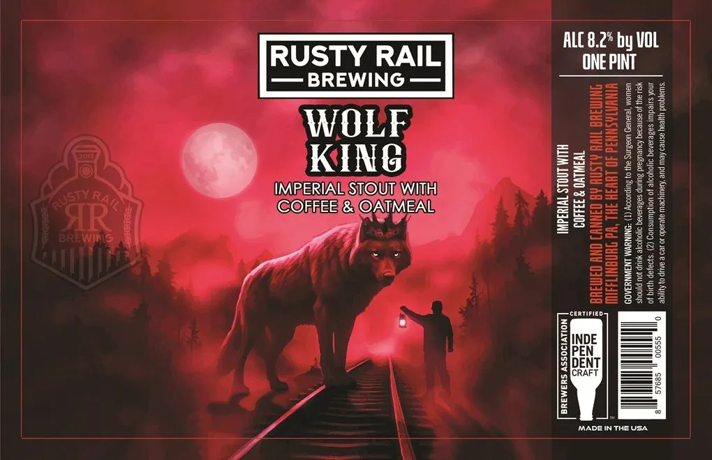 Wolf King label art — RUSTY RAIL BREWING