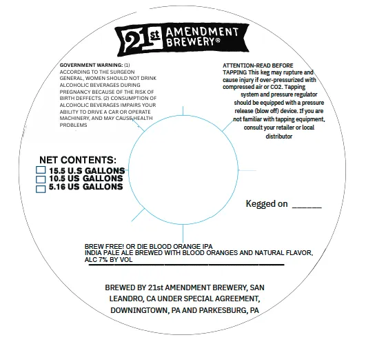 Brew Free! Or Die Blood Orange IPA — full label as filed with TTB