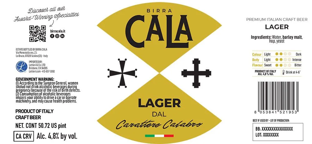 Cala Lager — full label as filed with TTB