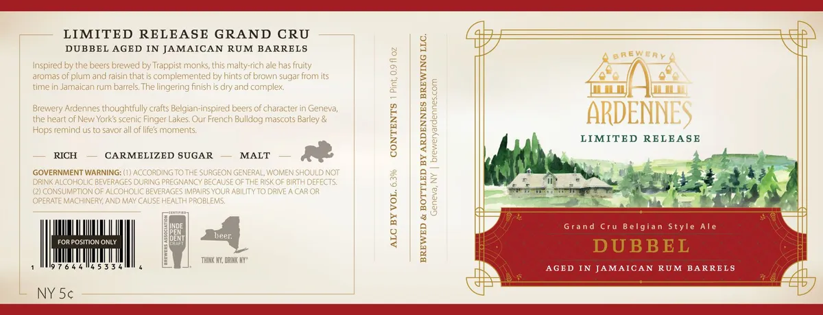 Dubbel Grand Cru Belgian Style Ale Aged in Rum Barrels label art — BREWERY ARDENNES