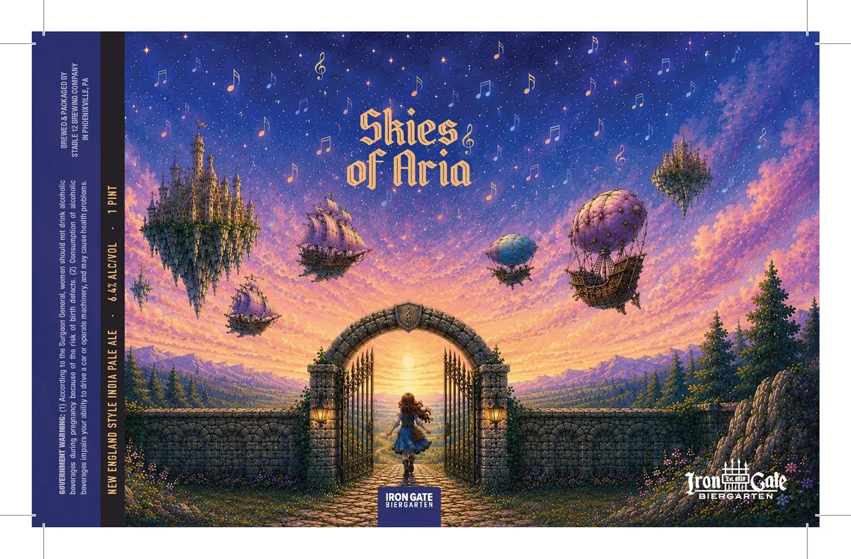 Skies of Aria label art — IRON GATE BIER GARTEN