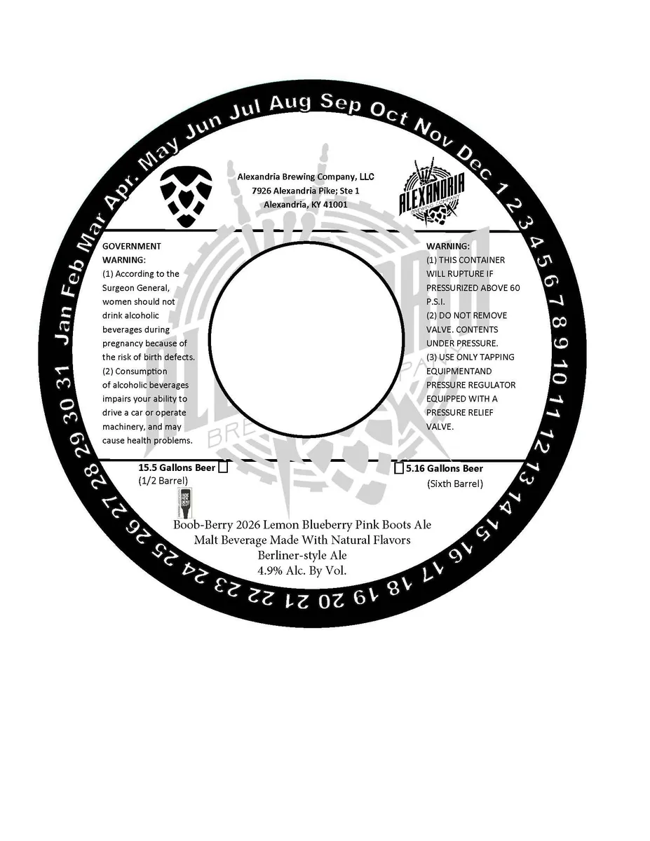 Boob-Berry 2026 Lemon Blueberry Pink Boots Ale — full label as filed with TTB