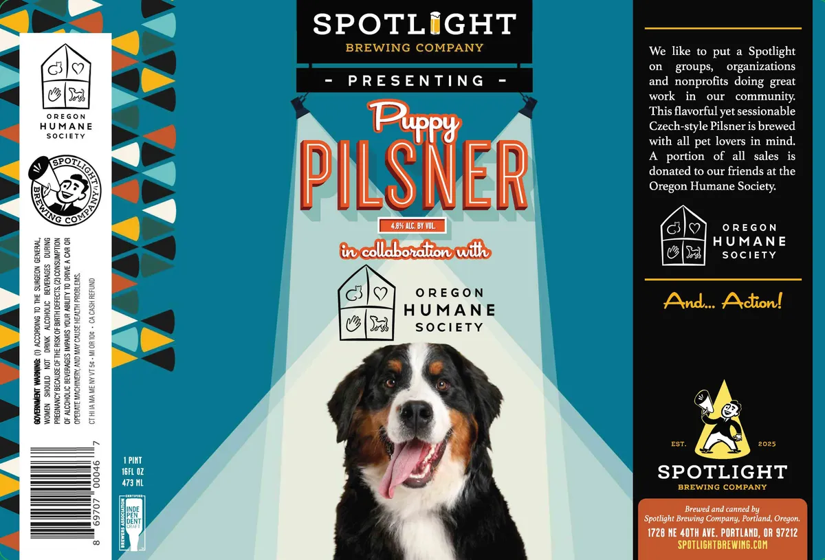 Puppy Pilsner label art — SPOTLIGHT BREWING COMPANY