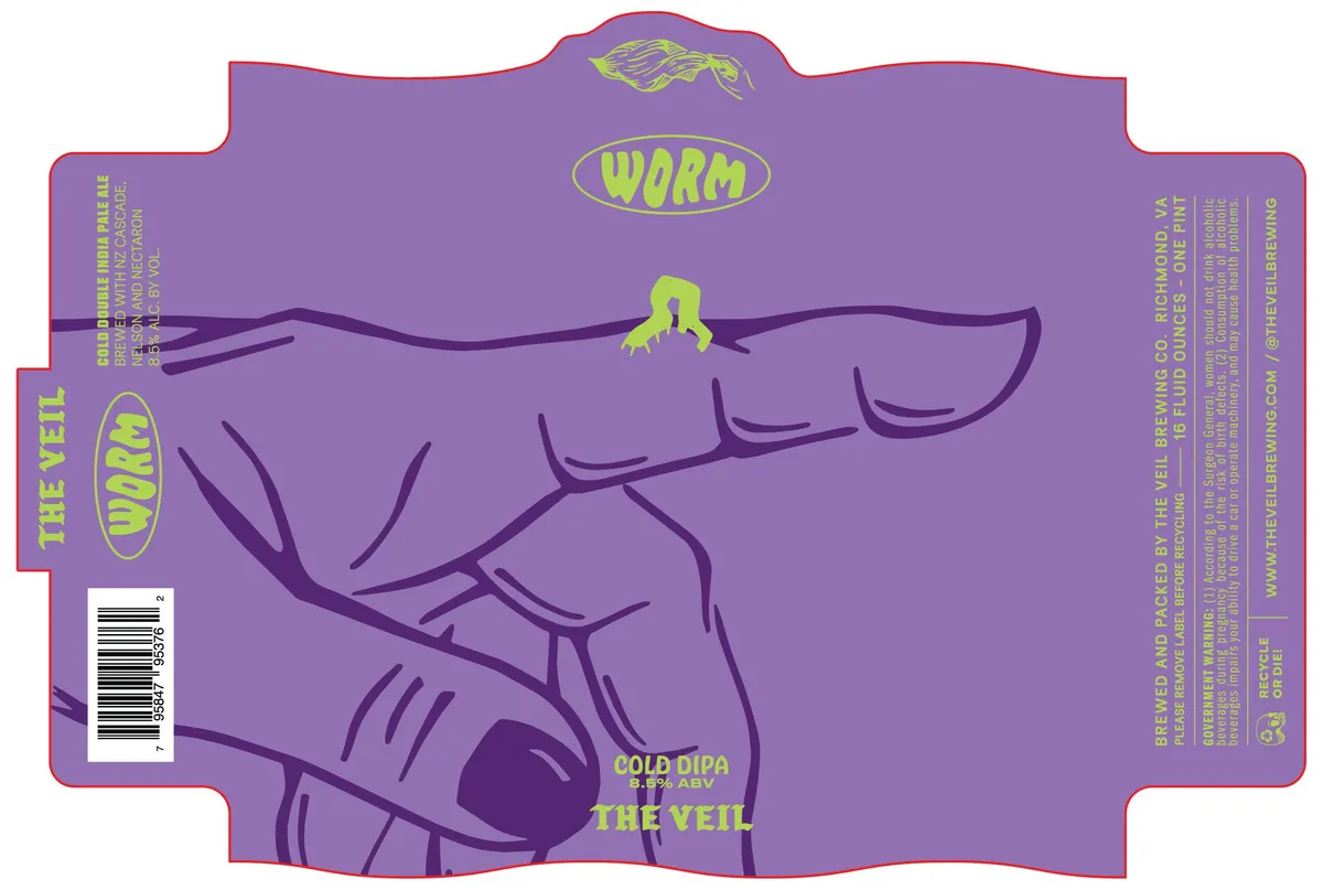 Worm label art — THE VEIL BREWING CO.