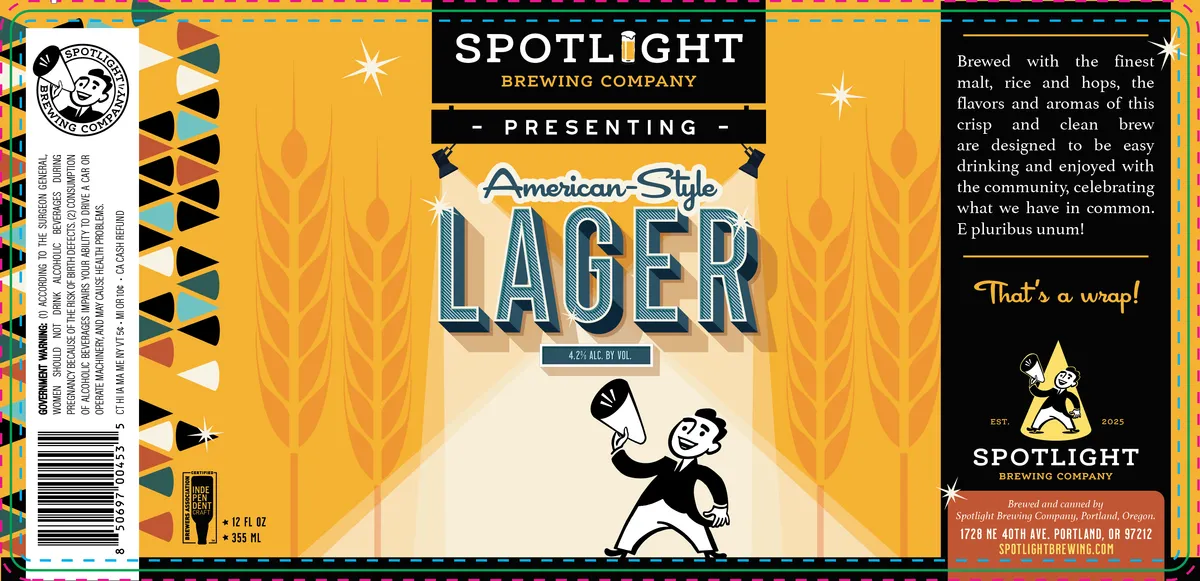 American-Style Lager label art — SPOTLIGHT BREWING COMPANY