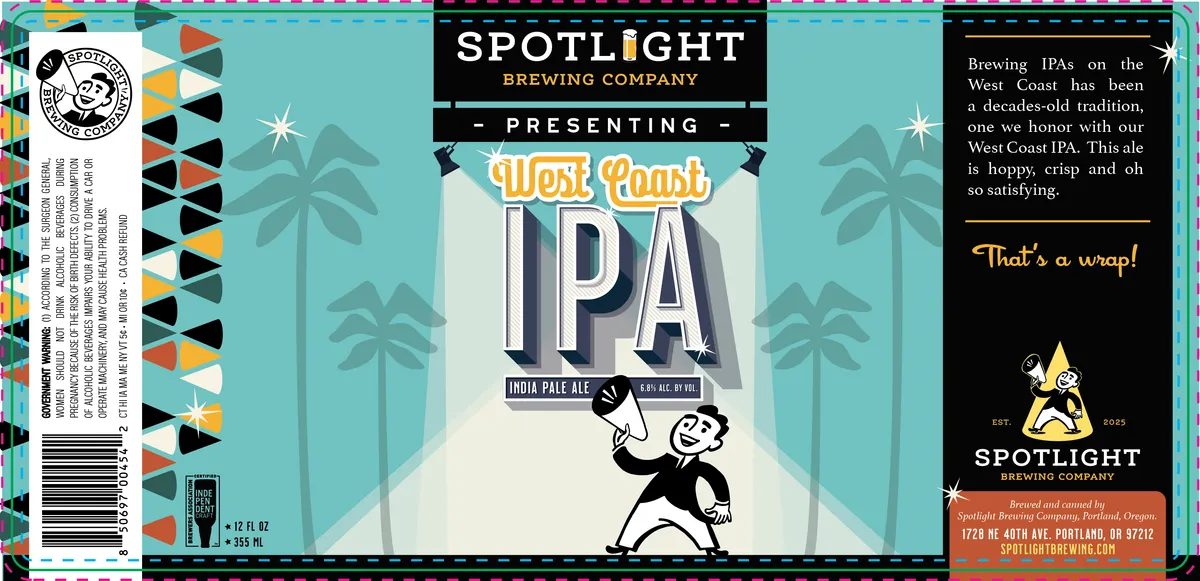 West Coast IPA label art — SPOTLIGHT BREWING COMPANY