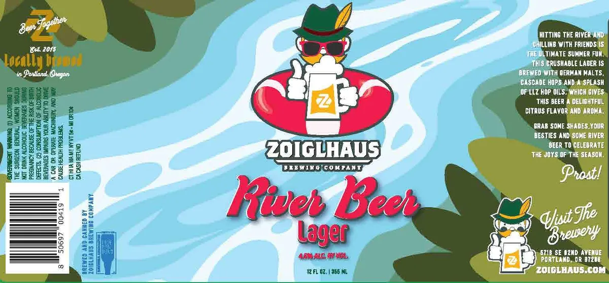 River Beer Lager label art — ZOIGLHAUS BREWING COMPANY