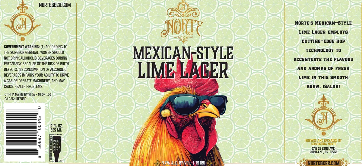 Mexican-Style Lime Lager label art — CERVECERIA NORTE