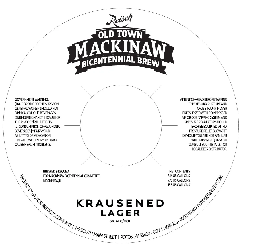 Old Town Mackinaw Bicentennial Brew — full label as filed with TTB