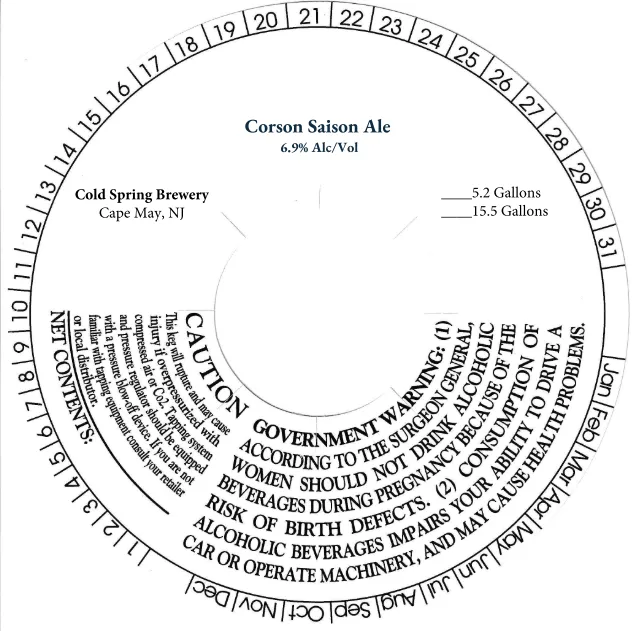 Corson Saison Ale — full label as filed with TTB