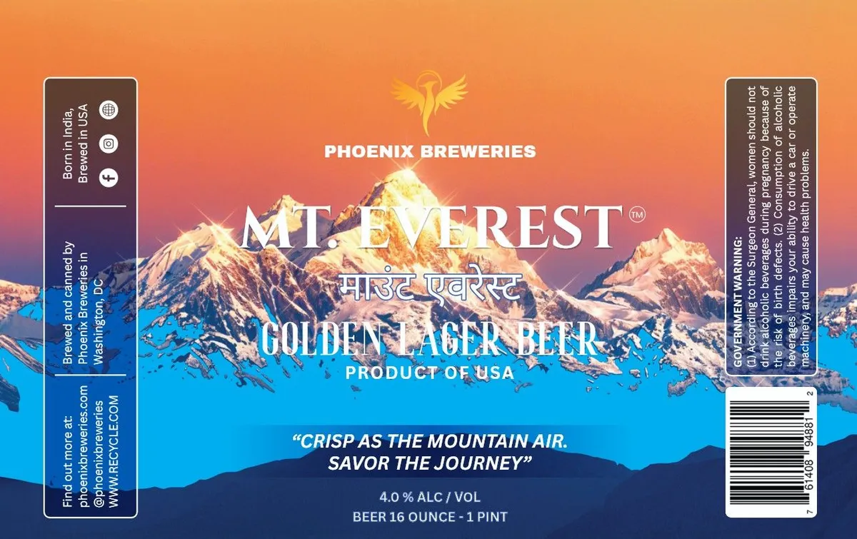 Mt. Everest Golden Lager Beer label art — PHEONIX BREWERIES