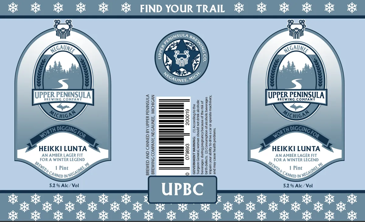 Heikki Lunta label art — UPPER PENINSULA BREWING COMPANY