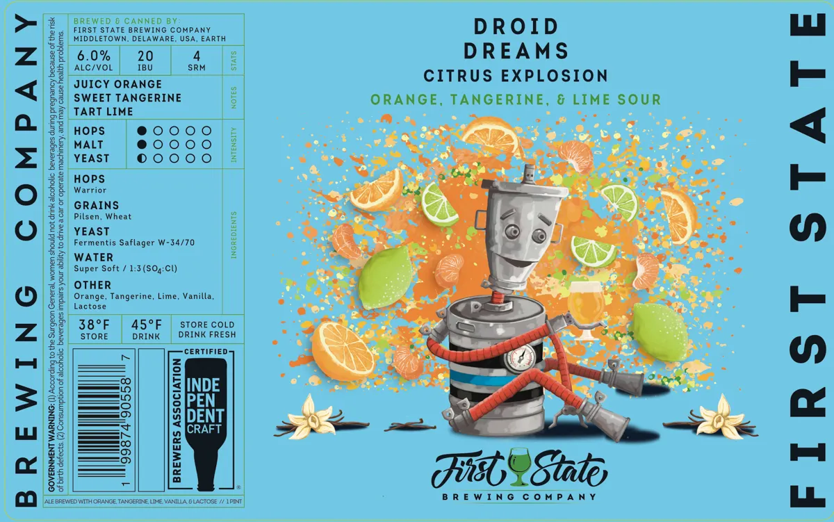 Droid Dreams Citrus Explosion label art — FIRST STATE BREWING COMPANY
