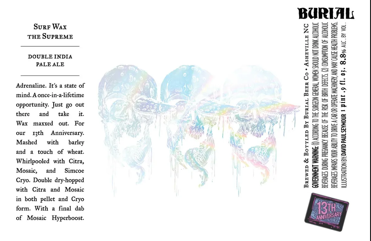 Surf Wax The Supreme label art — BURIAL BEER CO.