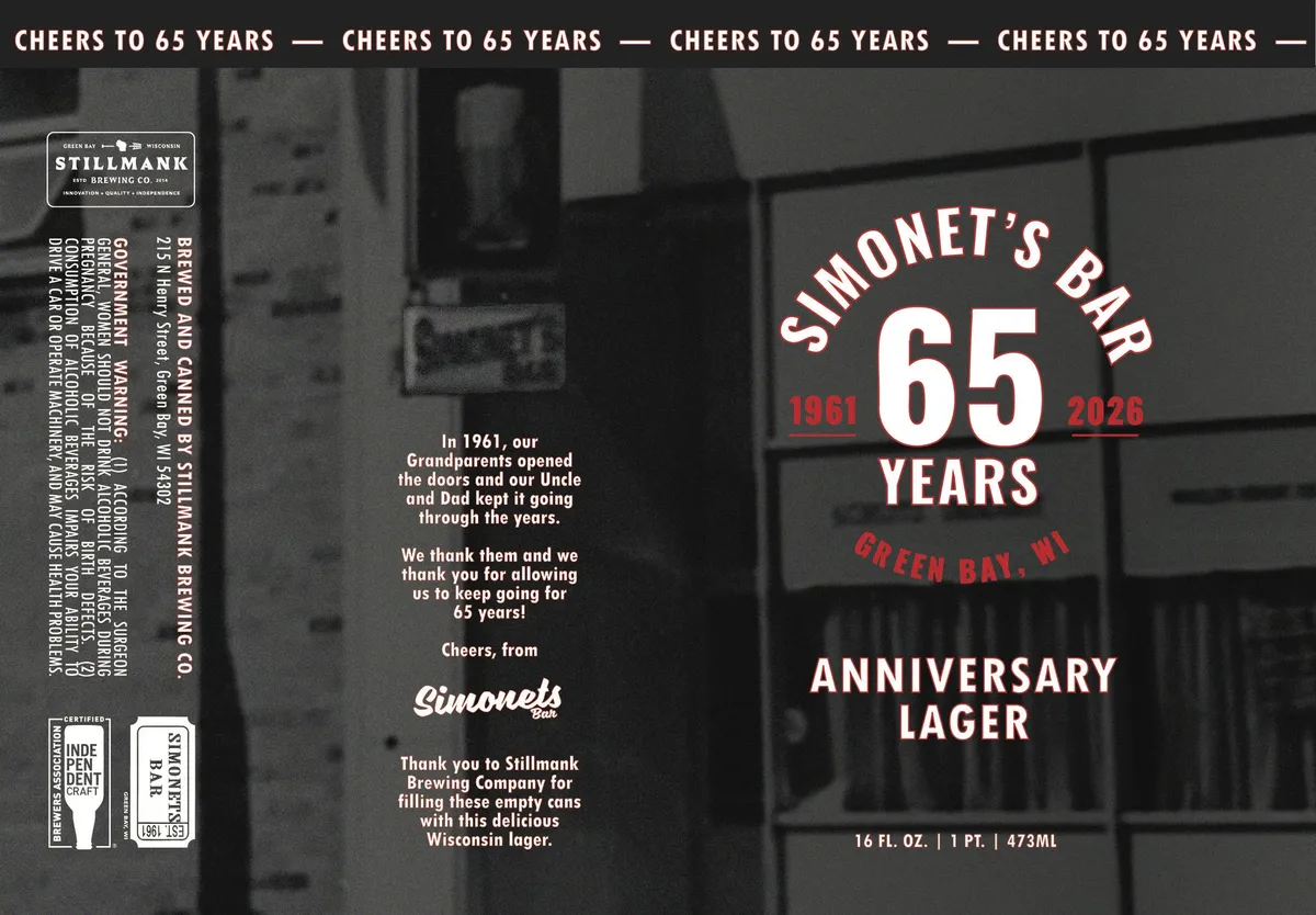 Simonet's Bar 65 Years Anniversary Lager label art — SIMONET'S BAR 65 YEARS ANNIVERSARY LAGER